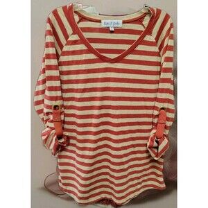 Kate & Parks Blouse Size XL Striped Rolled Up Sleeves Snap Rayon Blend